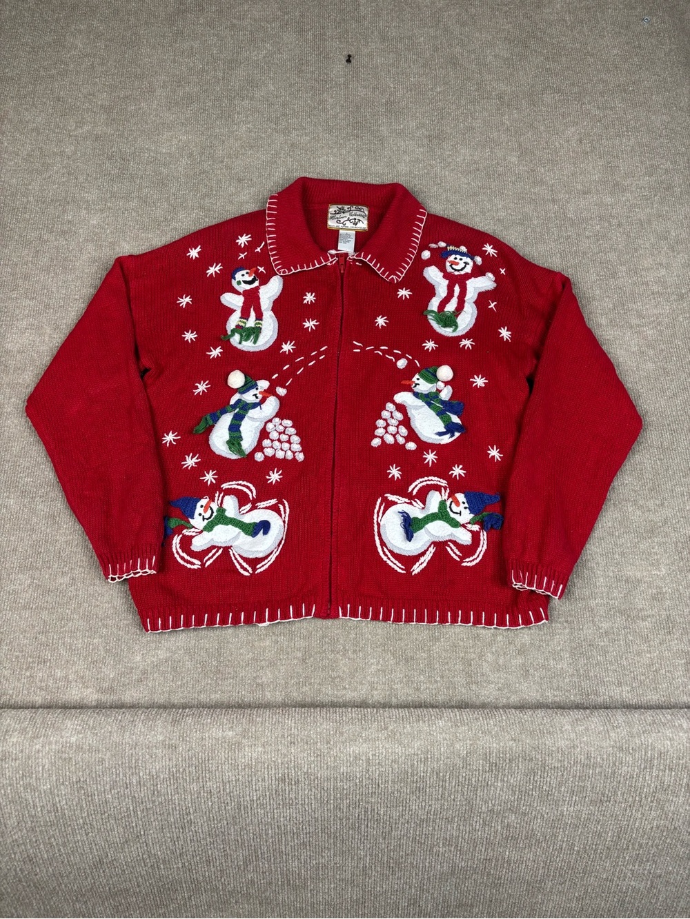 Heirloom Collectibles Womens Large Holiday Party Winter Snowmen Sweater Cardigan